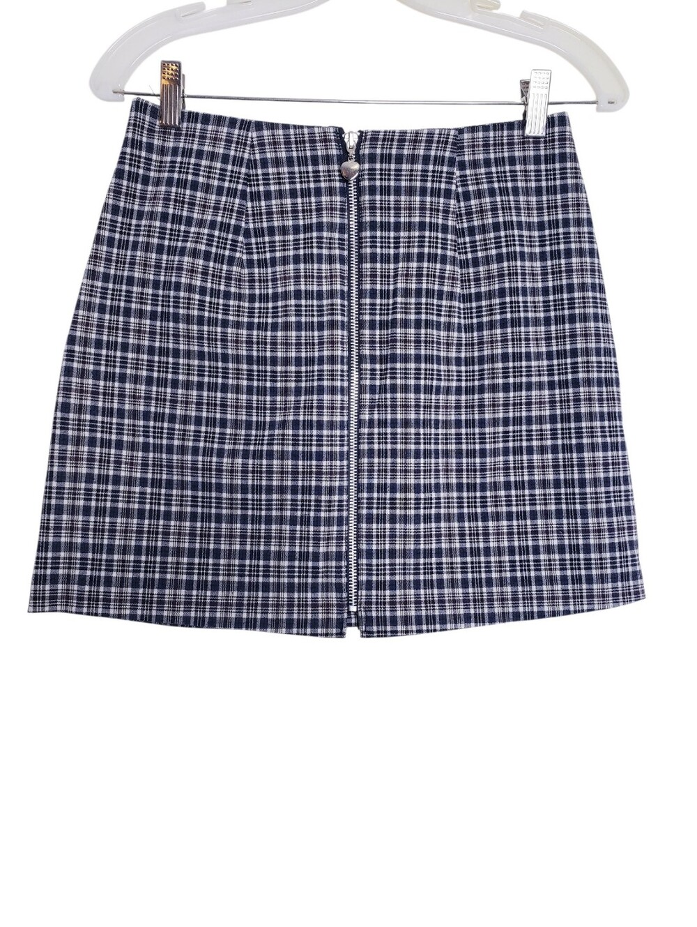 90s Vintage Plaid Zip Front Gray & White Mini Skirt Women's Size Small